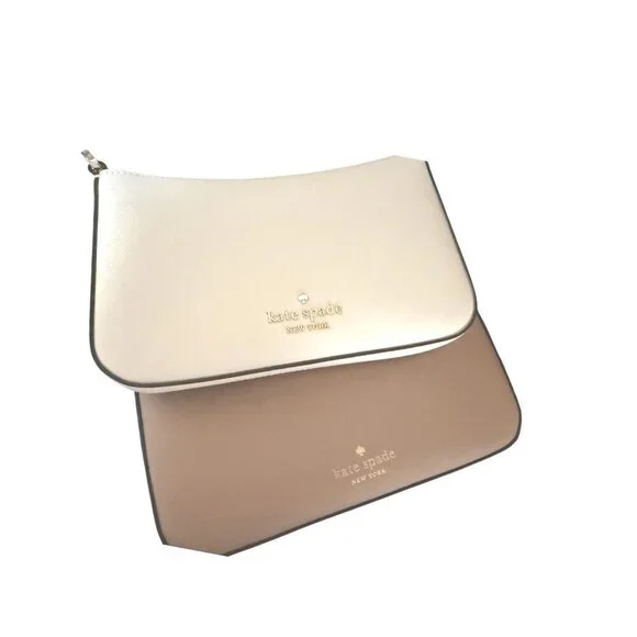 Kate Spade Womens Tan Ivory Saffiano Duet Leather Small Crossbody Handbags New